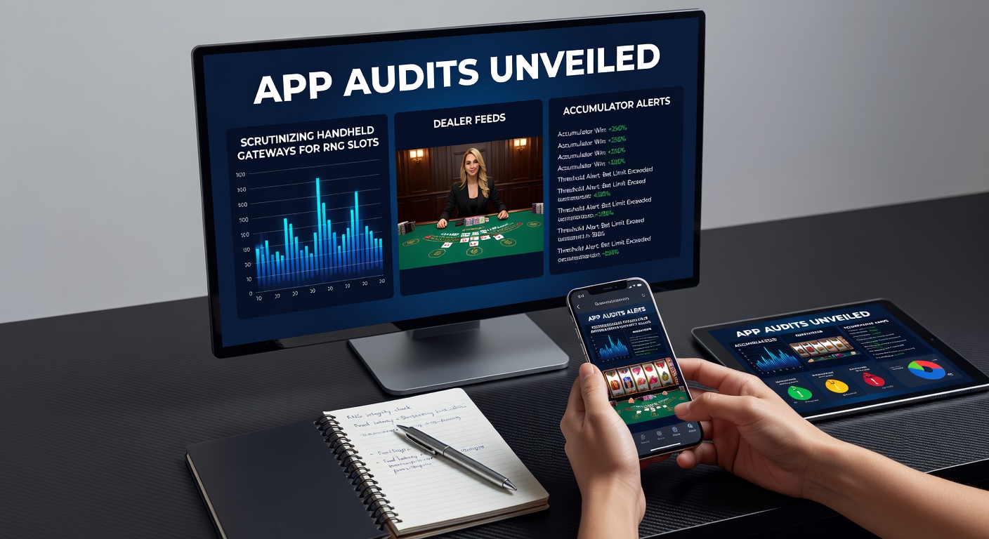Mobiele app met RNG-slot en live dealer feed in actie, gevisualiseerd tijdens een auditproces
