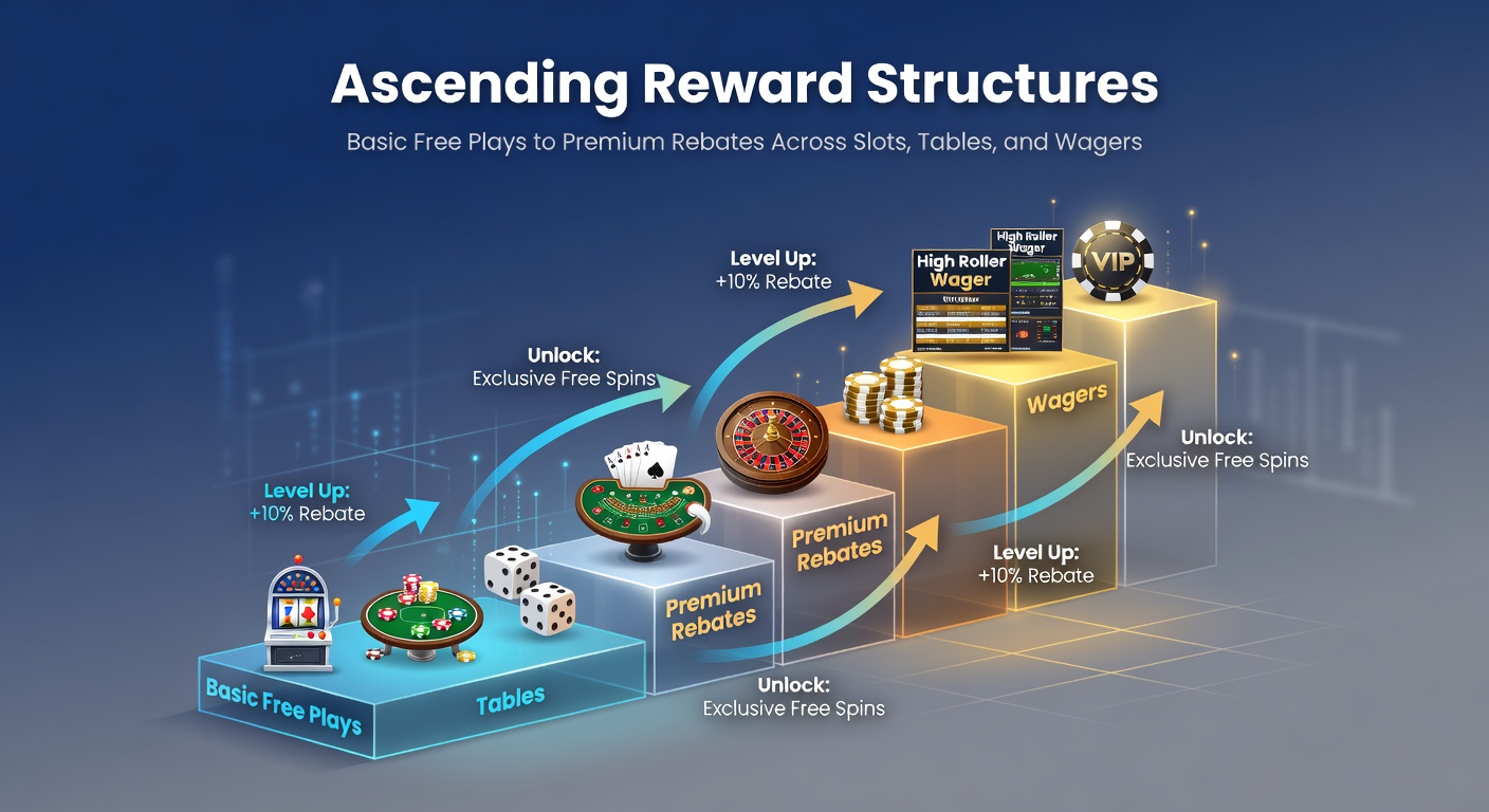 Voorbeeld van een beloningsladder met icons voor slots, tafels en sportweddenschappen in een veilig online platform