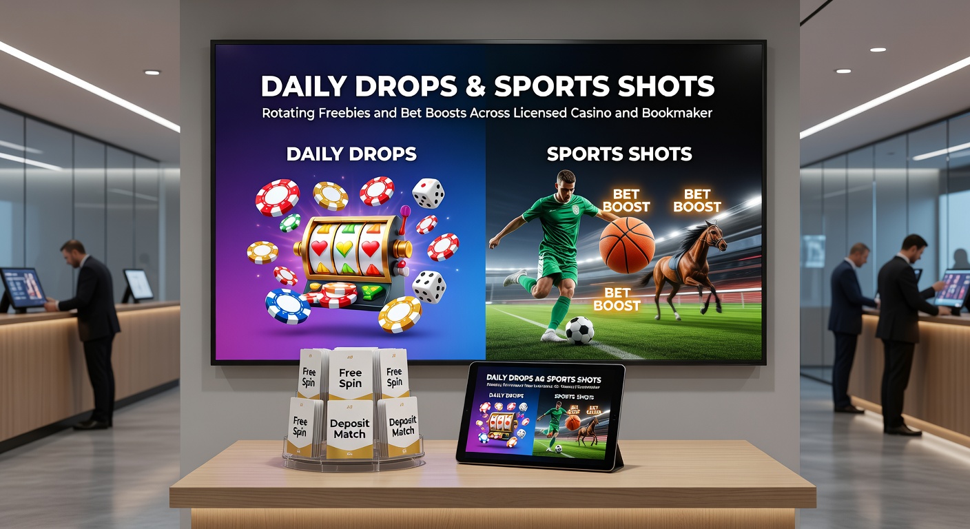 Voorbeeld van een sports shot boost in een bookmakerapp, met verhoogde odds op een live voetbalwedstrijd en een dagelijkse drop-prijs op een slot
