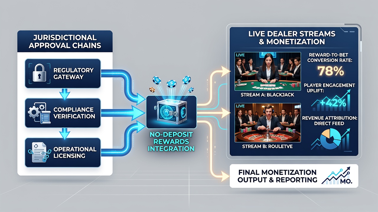 Illustratie van live dealer integratie via mobiele platformen met jurisdictionele goedkeuringen