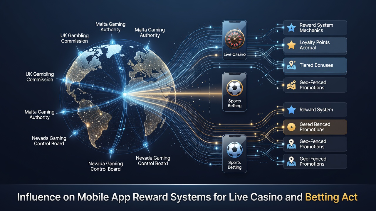 Mobiele app interfaces die jurisdictie-specifieke beloningen tonen