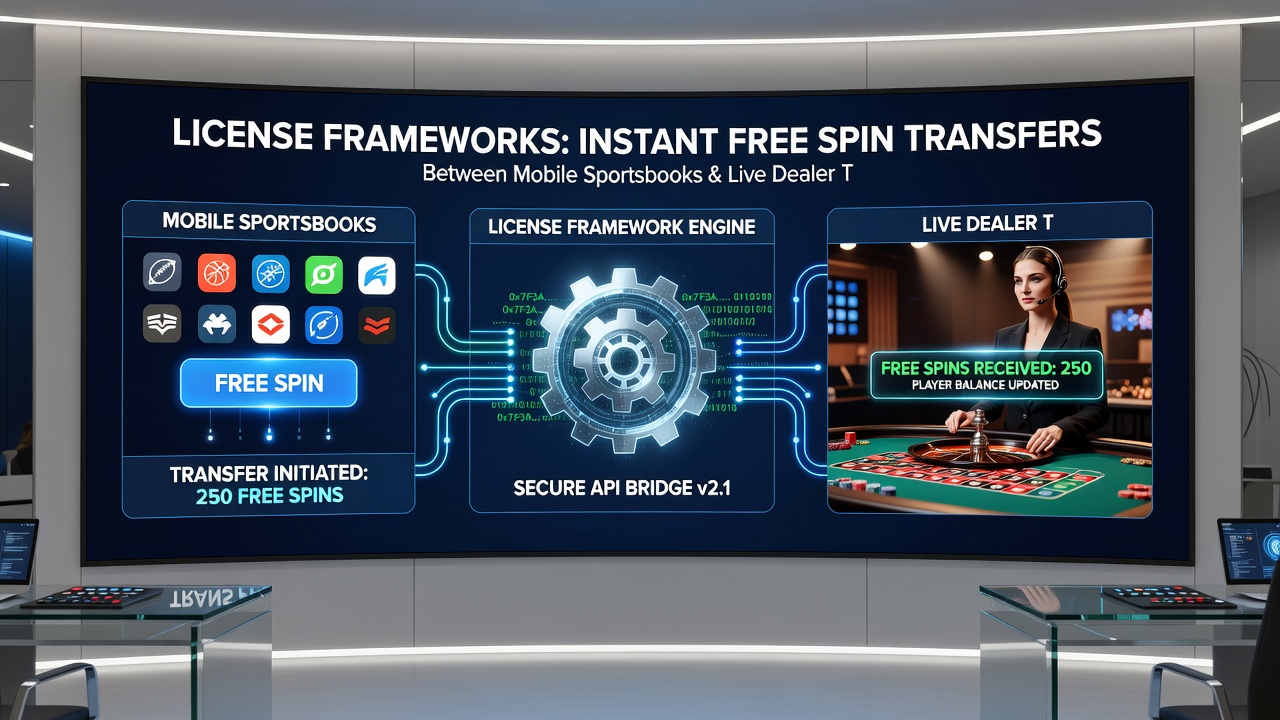 Technische interface die instant free spin transfers toont tussen mobiele sportsbook en live dealer secties
