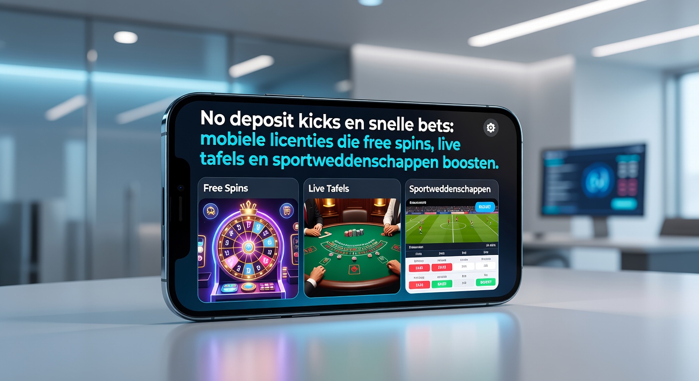 Mobiele gokschermen met free spins, live dealer tafels en sportweddenschappen in actie op een smartphone
