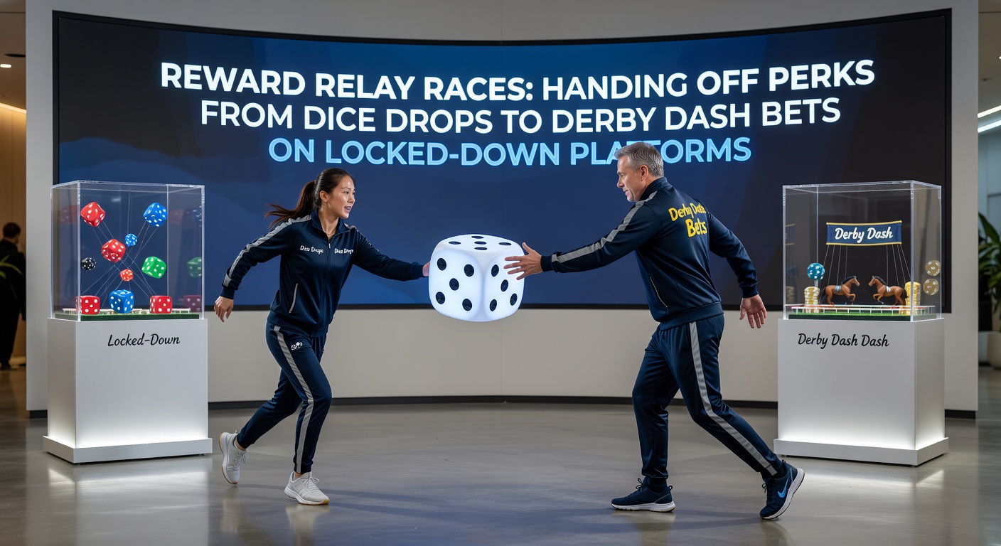 Grafische weergave van een relay race met beloningen die van casinospellen naar sportweddenschappen racen op een digitaal platform