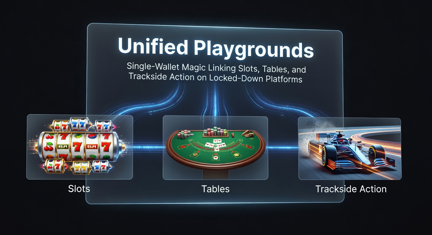 Schermafbeelding van een unified playground interface waar een enkele wallet slots, live tafels en sportweddenschappen naadloos verbindt op een beveiligd platform