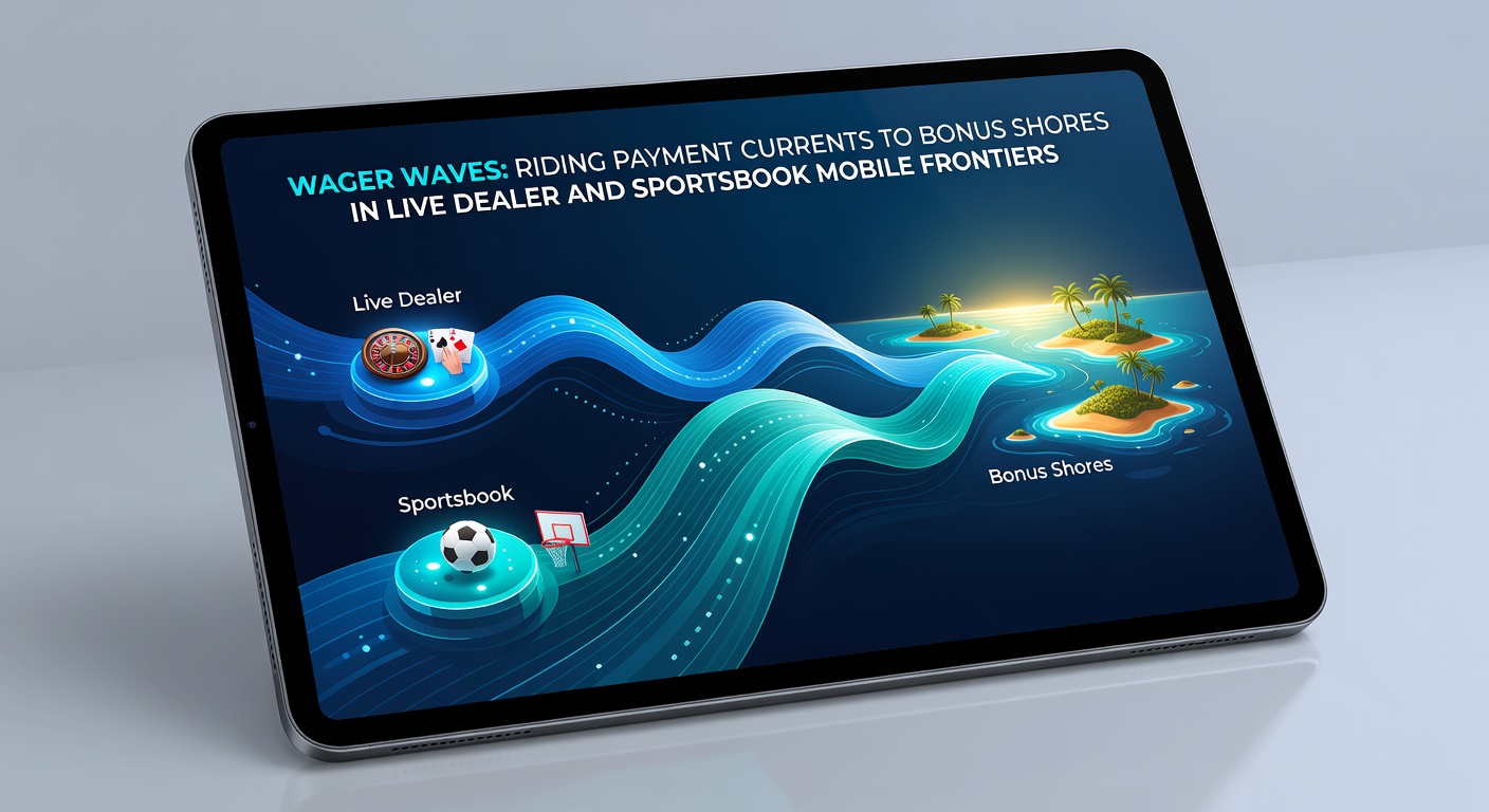 Grafische weergave van betalingsgolven die leiden naar bonus eilanden in een mobiele gokwereld met live dealers en sportweddenschappen
